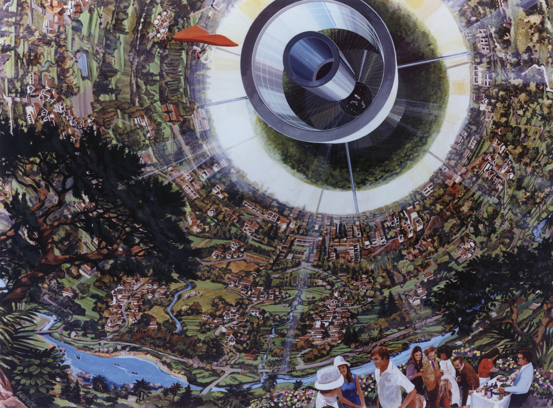 Illustration of a space settlement concept called a Bernal Sphere